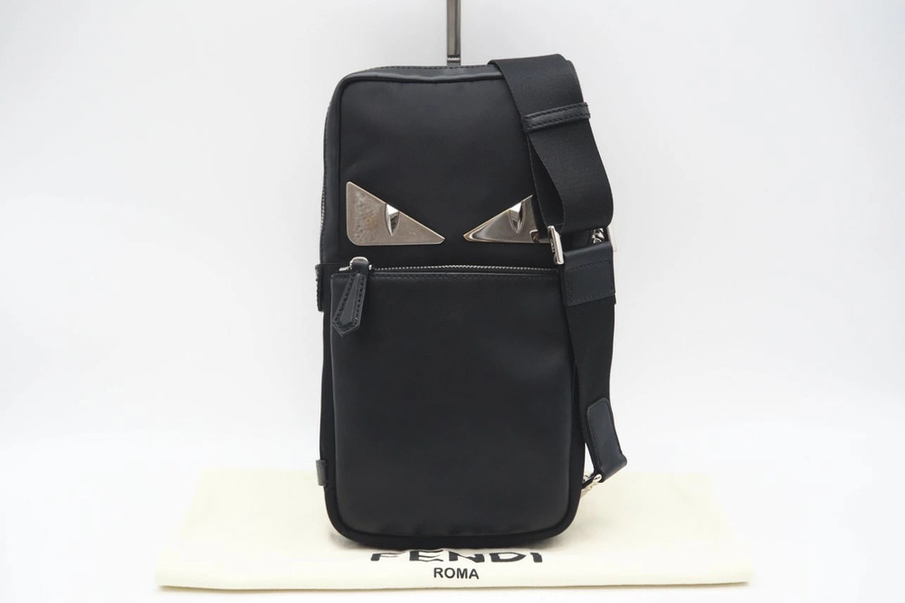 Fendi Leather Monster Bugs Eye Body Bag Black